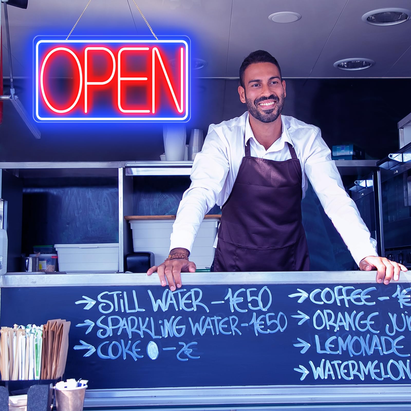 16.5" X 9" Led Neon Open Signs for Business - 12V/2A Ultra Bright Led Neon Sign with ON/OFF Switch - Plug In Electric Light Up Sign for Bar, Salon, Coffee Stores, Club, Hotel (Horizontal)