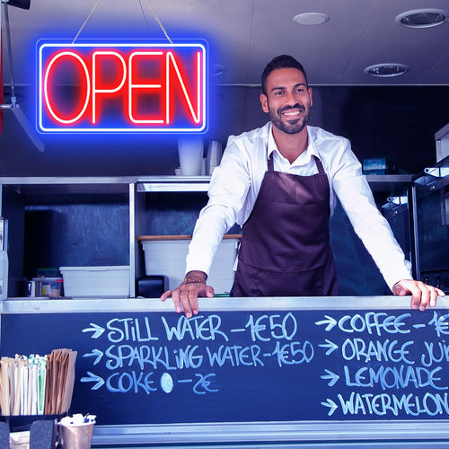16.5" X 9" Led Neon Open Signs for Business - 12V/2A Ultra Bright Led Neon Sign with ON/OFF Switch - Plug In Electric Light Up Sign for Bar, Salon, Coffee Stores, Club, Hotel (Horizontal)