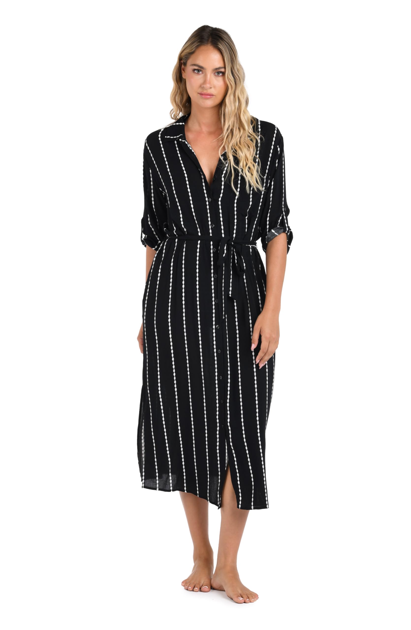 La Blanca Women's Maxi Dress Swimsuit Cover Up, Black//City Lights, Large