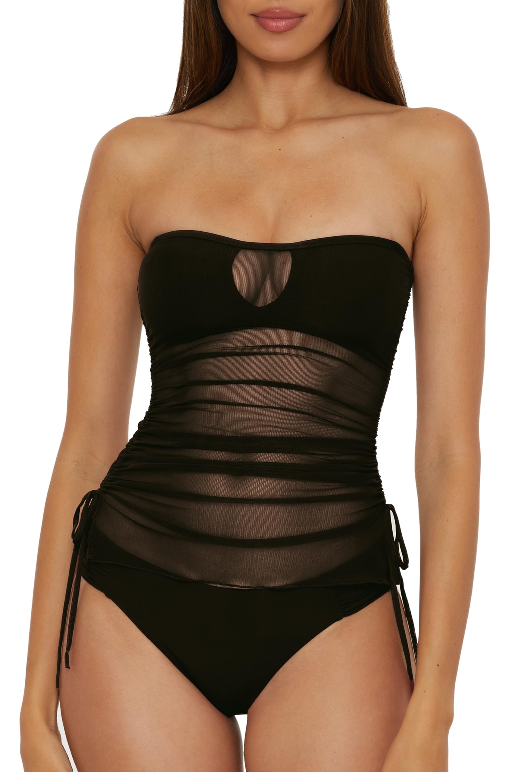 Becca Muse - Women's Bandeau Tankini, Casual, Pull On, Sheer, Swimsuit Tops for Women, Black, Small