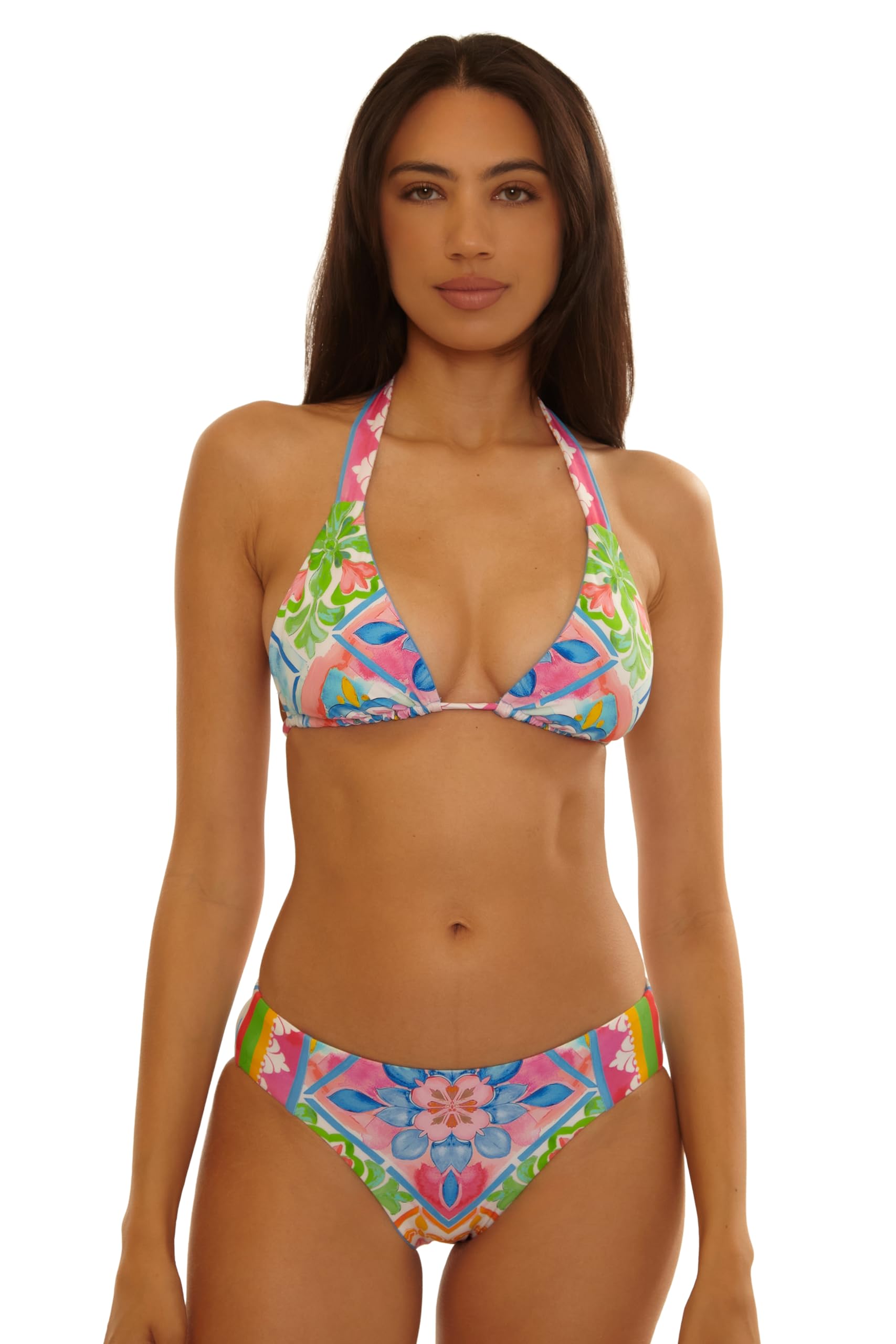 BECCA Mijas - Women's American Tab Bikini Bottom, Cheeky Coverage, Swimwear Separates for Women, Multicolor, Medium