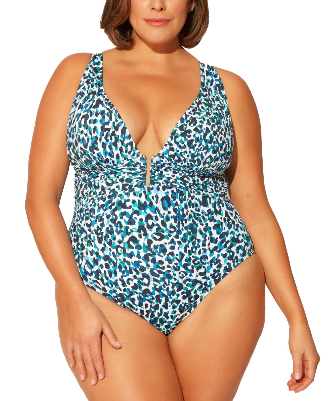 Bleu Rod Beattie Womens Swimwear Plus One-Piece Plunge Blue 22W