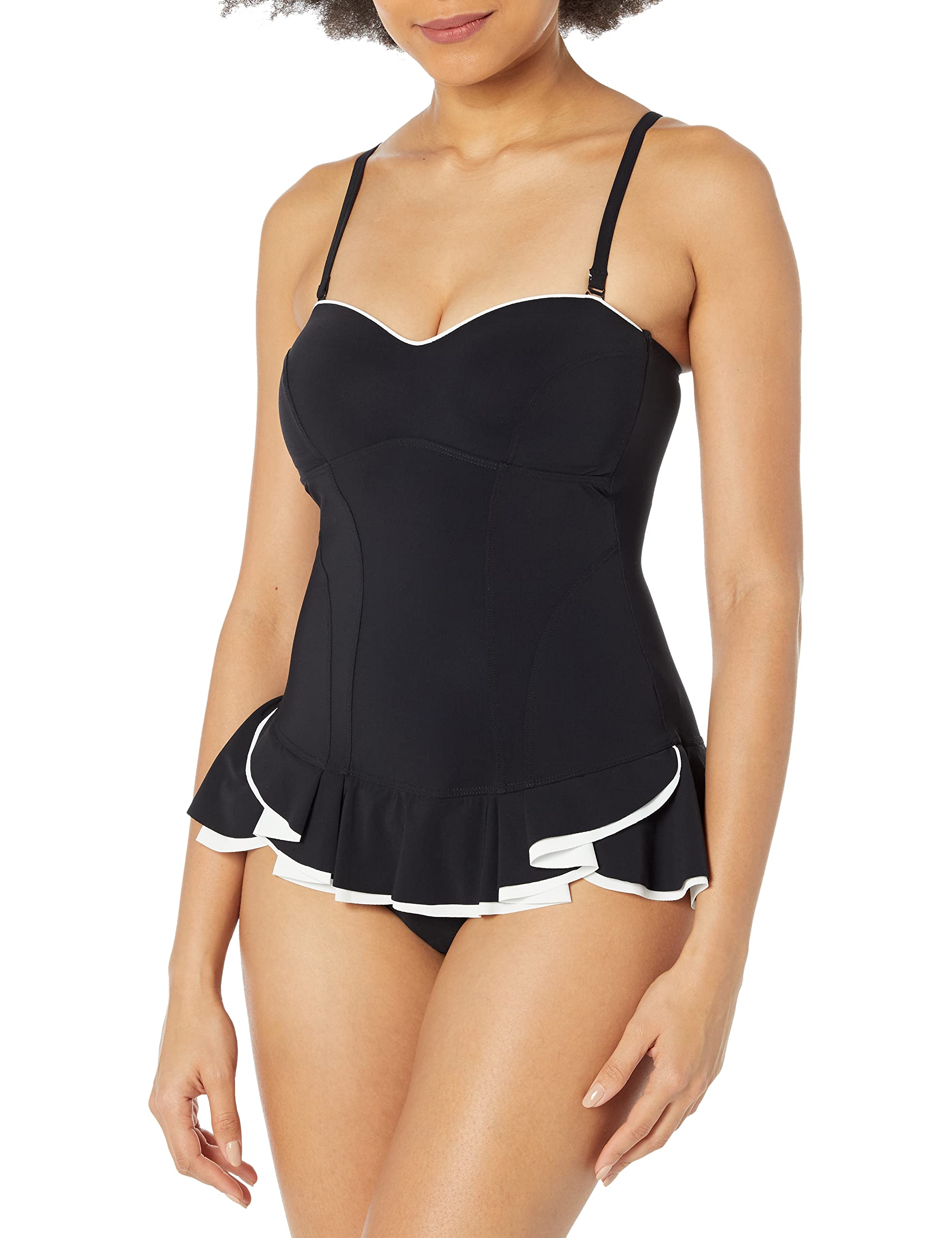 Profile by Gottex Belle Curve Bandeau Swimdress black and white