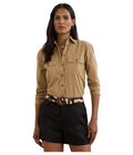 Lauren Ralph Lauren, Womens, Relaxed Fit Featherweight Cotton Shirt, Birch Tan, Large and 2x