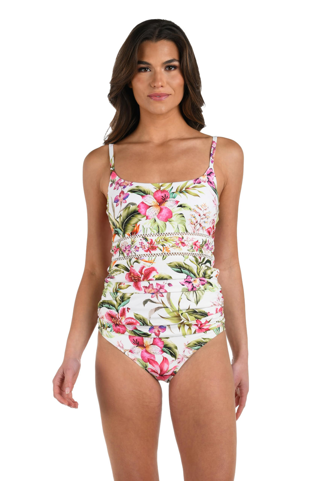 La Blanca Women's Lingerie Strap Tankini Swimsuit Top, Multi//Polynesian Paradise, 16