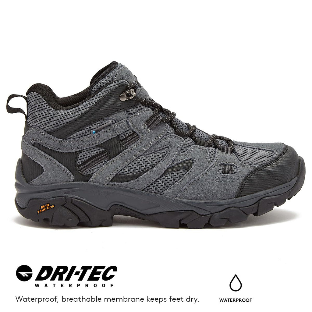 HI-TEC Ravus WP Mid Waterproof Hiking Boots for Men, Lightweight Breathable Outdoor Trekking Shoes - Dark Grey, 10 Medium