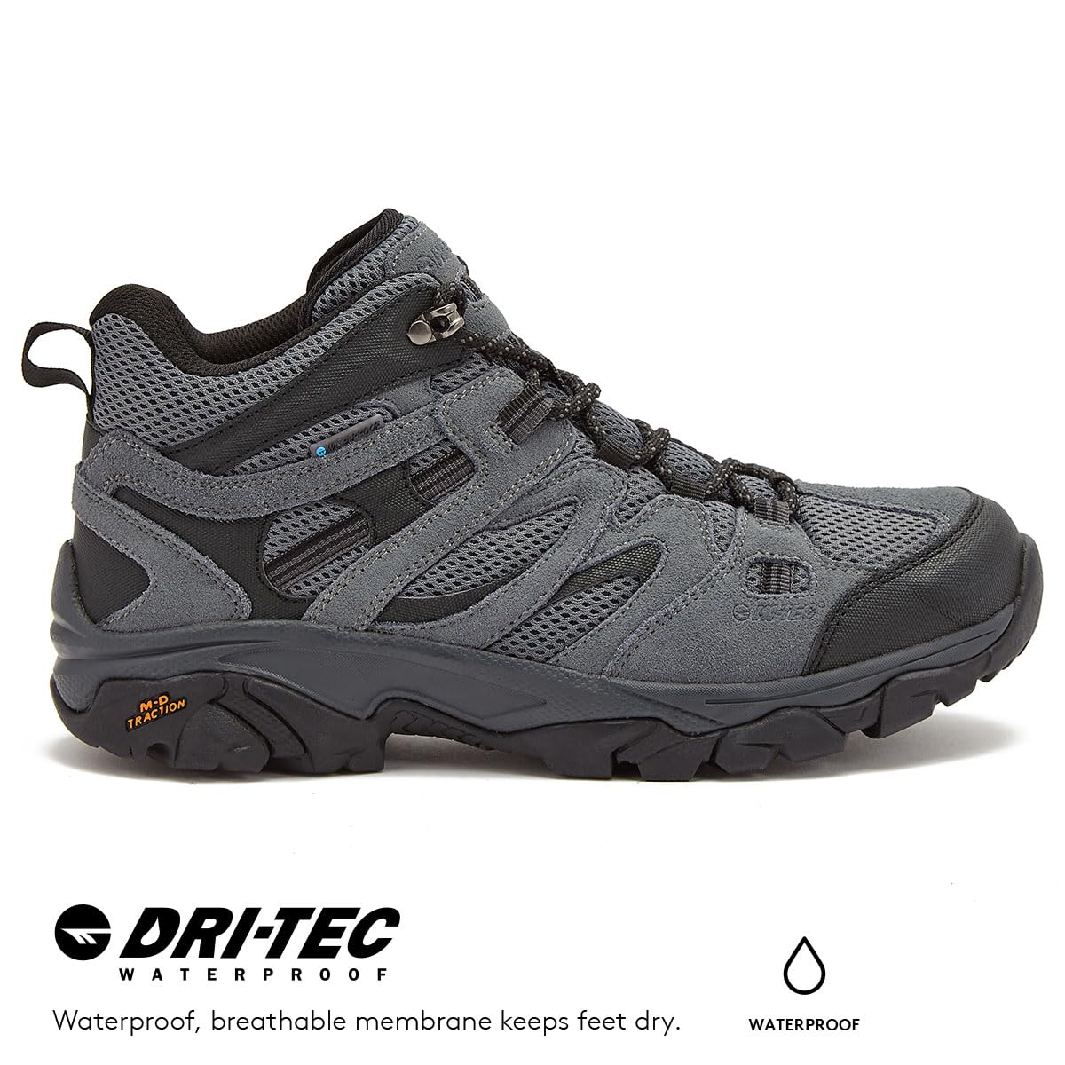 HI-TEC Ravus WP Mid Waterproof Hiking Boots for Men, Lightweight Breathable Outdoor Trekking Shoes - Dark Grey, 10 Medium
