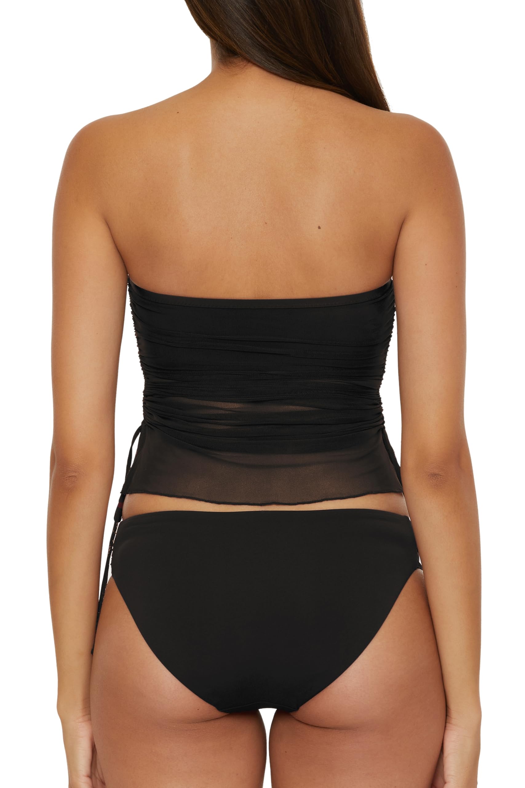 Becca Muse - Women's Bandeau Tankini, Casual, Pull On, Sheer, Swimsuit Tops for Women, Black, Small