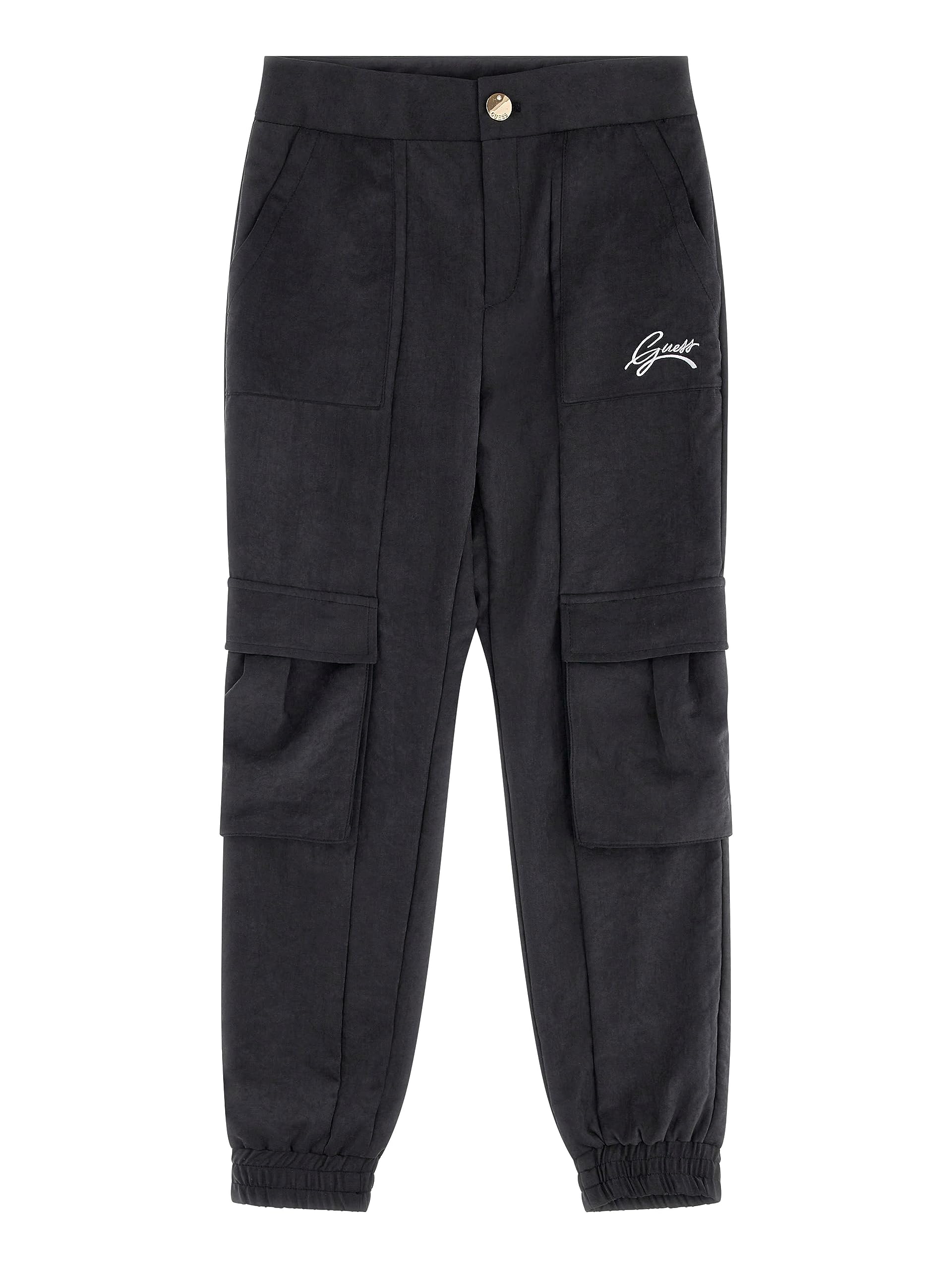 GUESS Girl's kids Sueded Nylon Cargo Pants, Jet Black, 16
