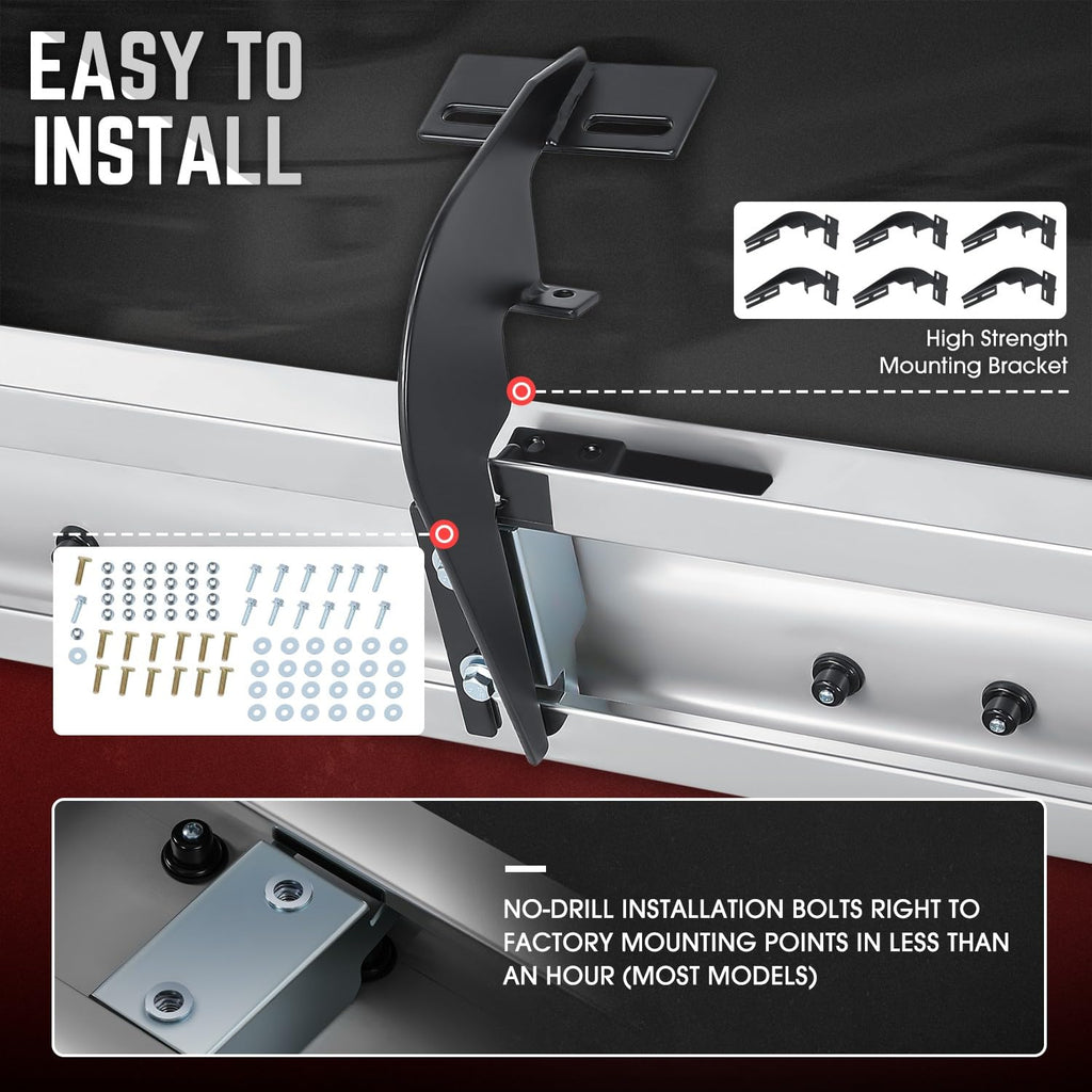 DNA Motoring 6.75" Wide Flat Running Boards Side Step Bars Compatible with 2011-2023 Ram 2500 3500 Crew Cab 4-Dr, Stainless Steel, Chrome/Black, STEPB-A-0029