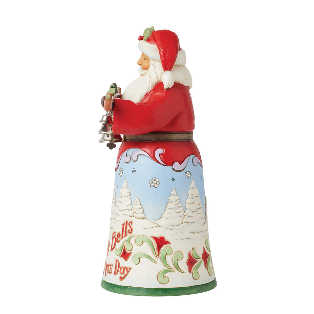 Enesco Jim Shore Heartwood Creek 18th Annual Song Series Christmas Day Santa with Bells Figurine- Stone Resin Hand Painted Crafted Collectible Santa Figurines Christmas Home Decor Statue, 10.04 Inch