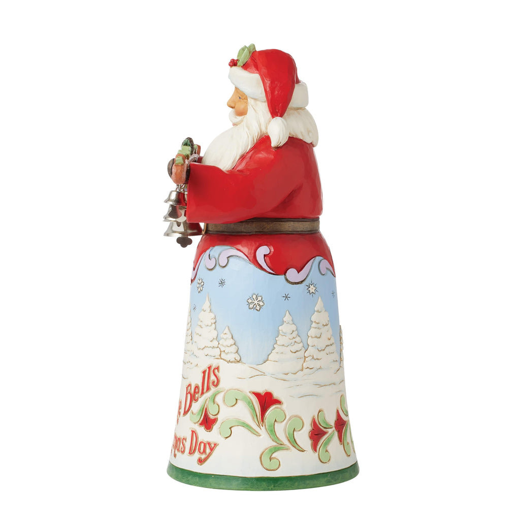 Enesco Jim Shore Heartwood Creek 18th Annual Song Series Christmas Day Santa with Bells Figurine- Stone Resin Hand Painted Crafted Collectible Santa Figurines Christmas Home Decor Statue, 10.04 Inch