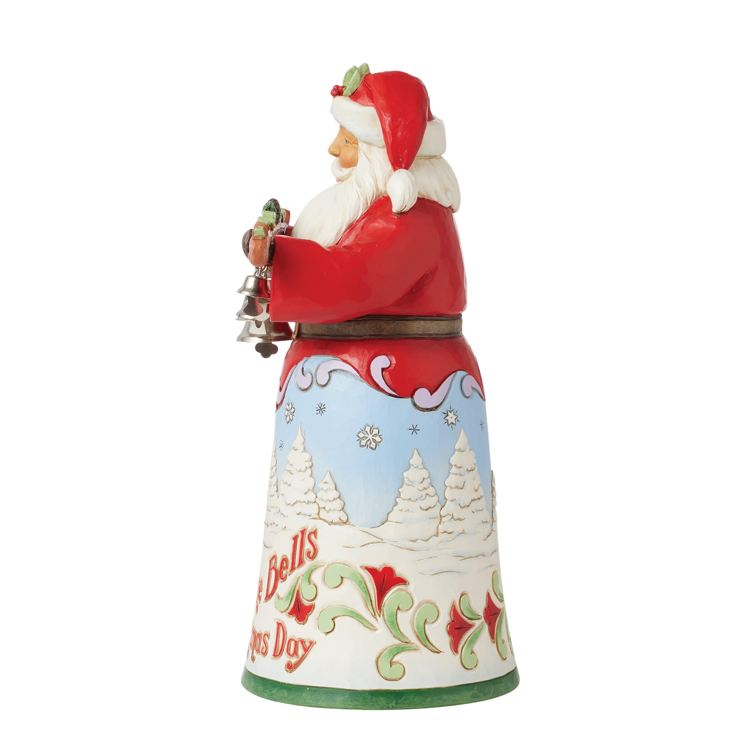 Enesco Jim Shore Heartwood Creek 18th Annual Song Series Christmas Day Santa with Bells Figurine- Stone Resin Hand Painted Crafted Collectible Santa Figurines Christmas Home Decor Statue, 10.04 Inch