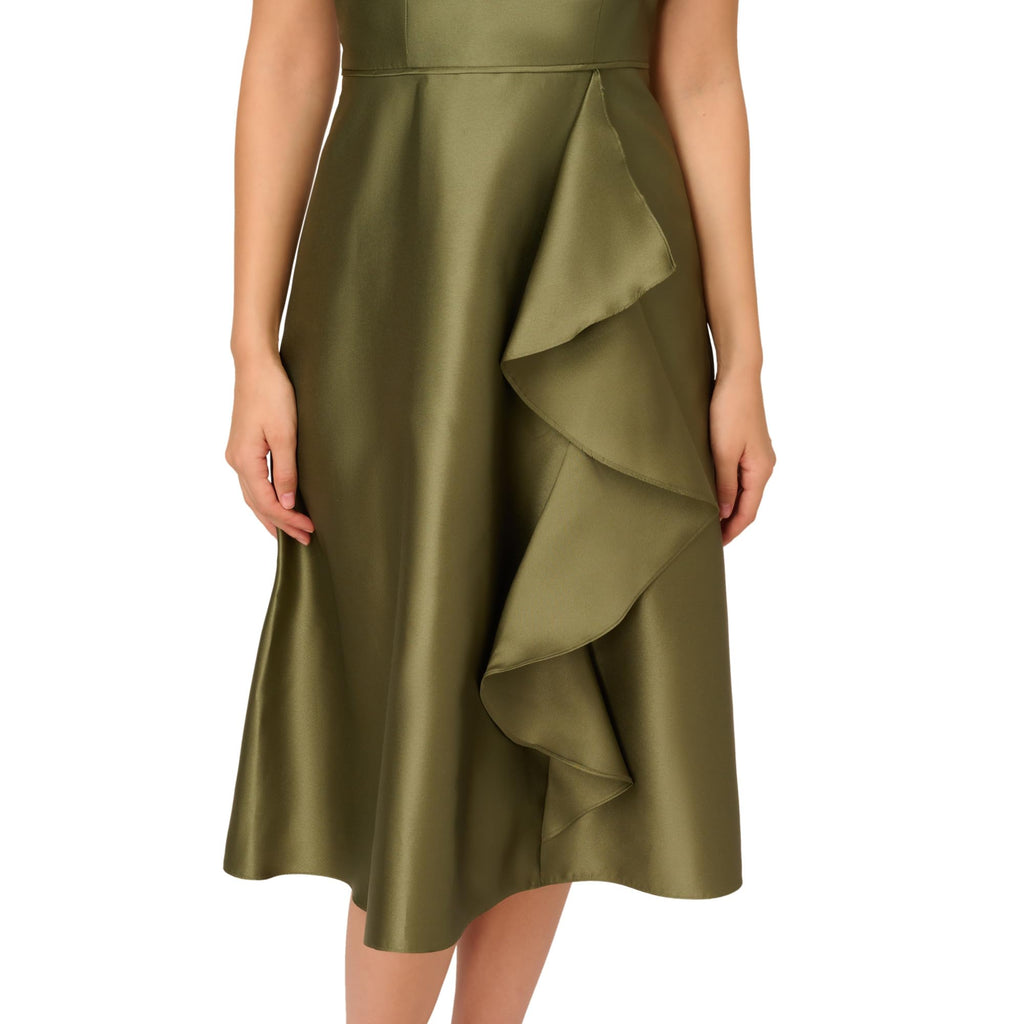 Adrianna Papell Women's One Shoulder Mikado Midi Dress, Jungle Olive
