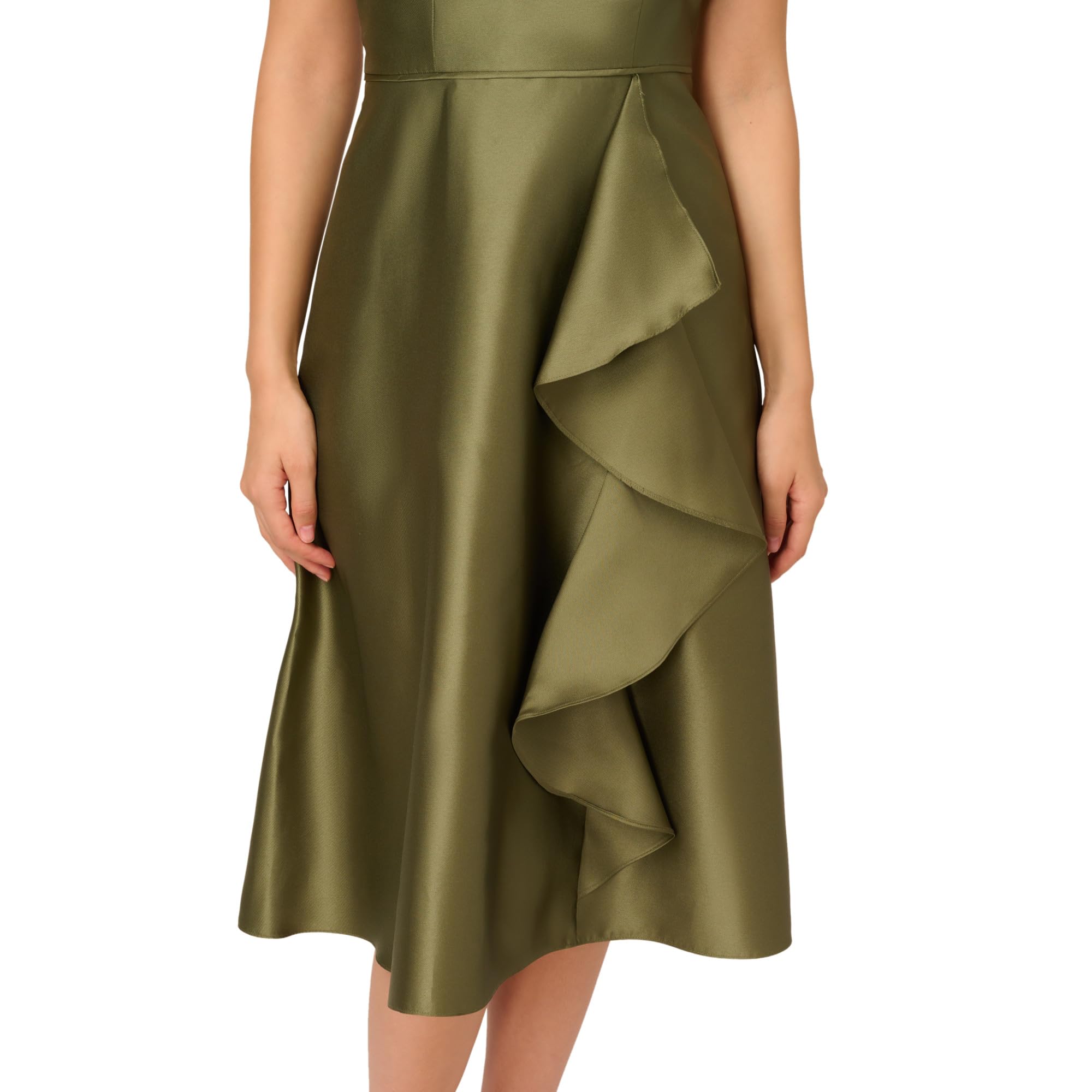 Adrianna Papell Women's One Shoulder Mikado Midi Dress, Jungle Olive
