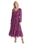 Kasper Women's Long Sleeve V-Neck Printed Maxi Dress