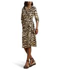 Lauren Ralph Lauren, Womens, Zebra-Print Tie-Front Crepe Shirtdress, Cream/Brown