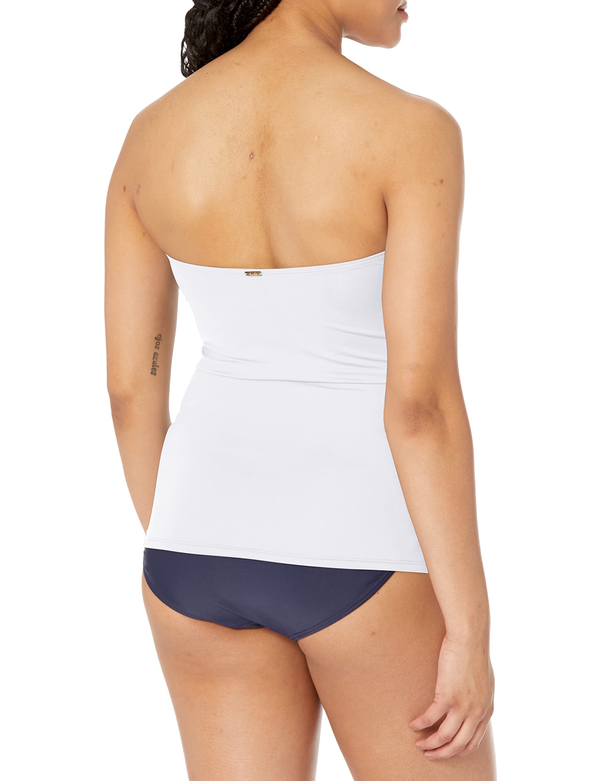 Anne Cole Women's Solid Twist Front Shirred Bandeau Tankini Swim Top, White, Medium