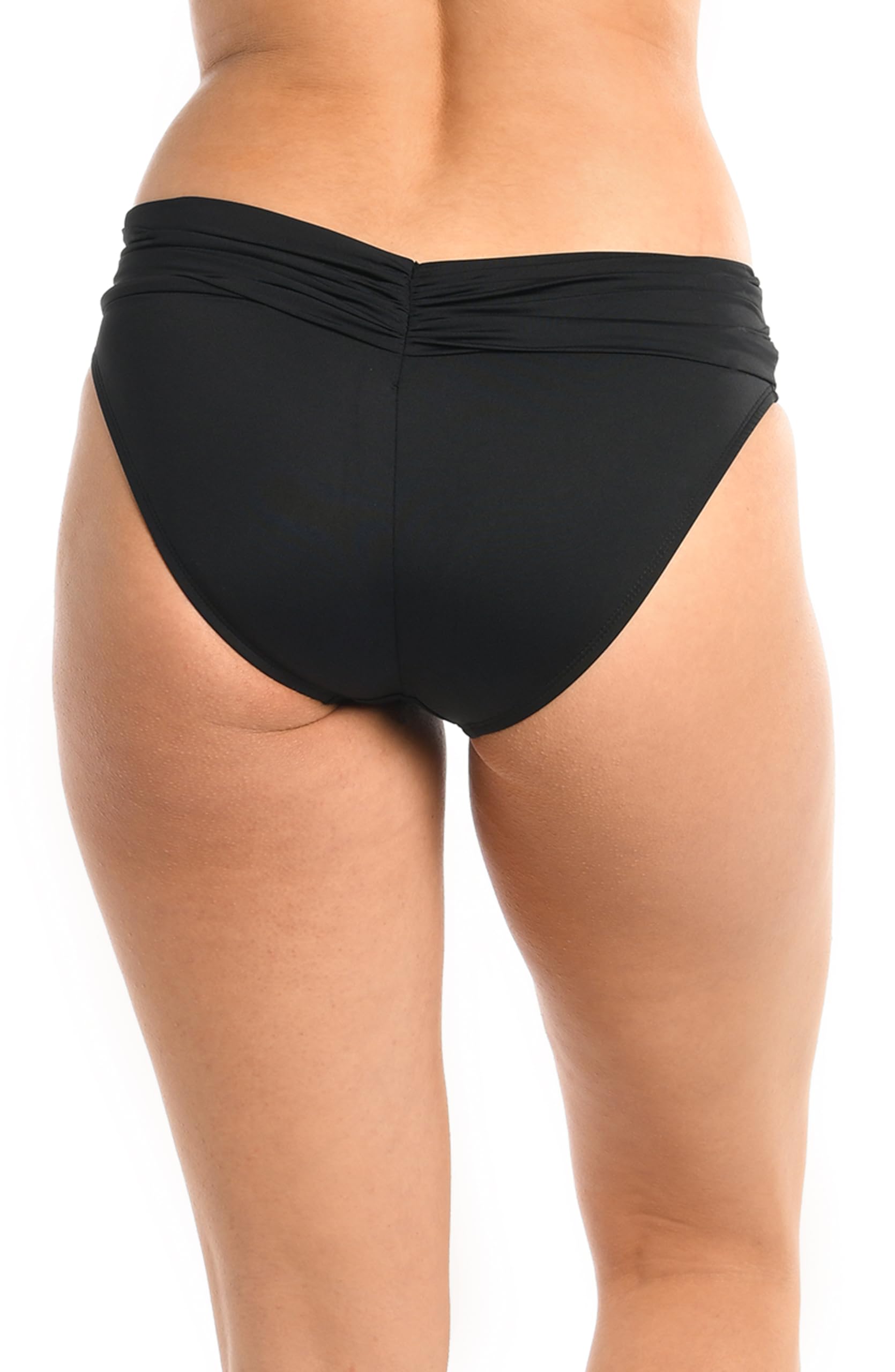 La Blanca Women's Standard Island Goddess Shirred Band Hipster Bikini Swimsuit Bottom, Black, 12