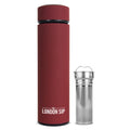 The London Sip Multi-Purpose Travel Mug and Tumbler Fruit Infused Flask Hot and Cold Double Wall Stainless Steel Thermos with Extra-Long Infuser, Sacred Red