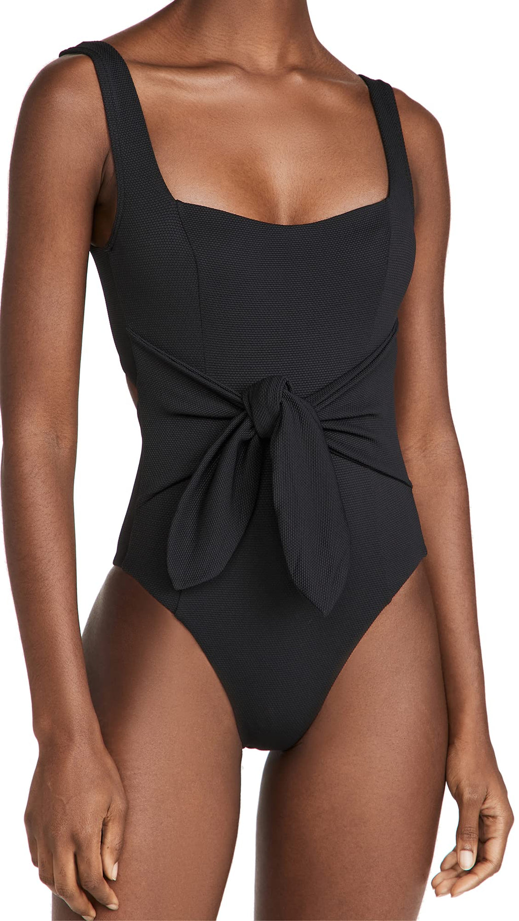 L*Space Balboa One Piece Swimsuit for Women, Square Neck, Customizable Fit with Adjustable Tie Waist, Back and Straps, Black, M