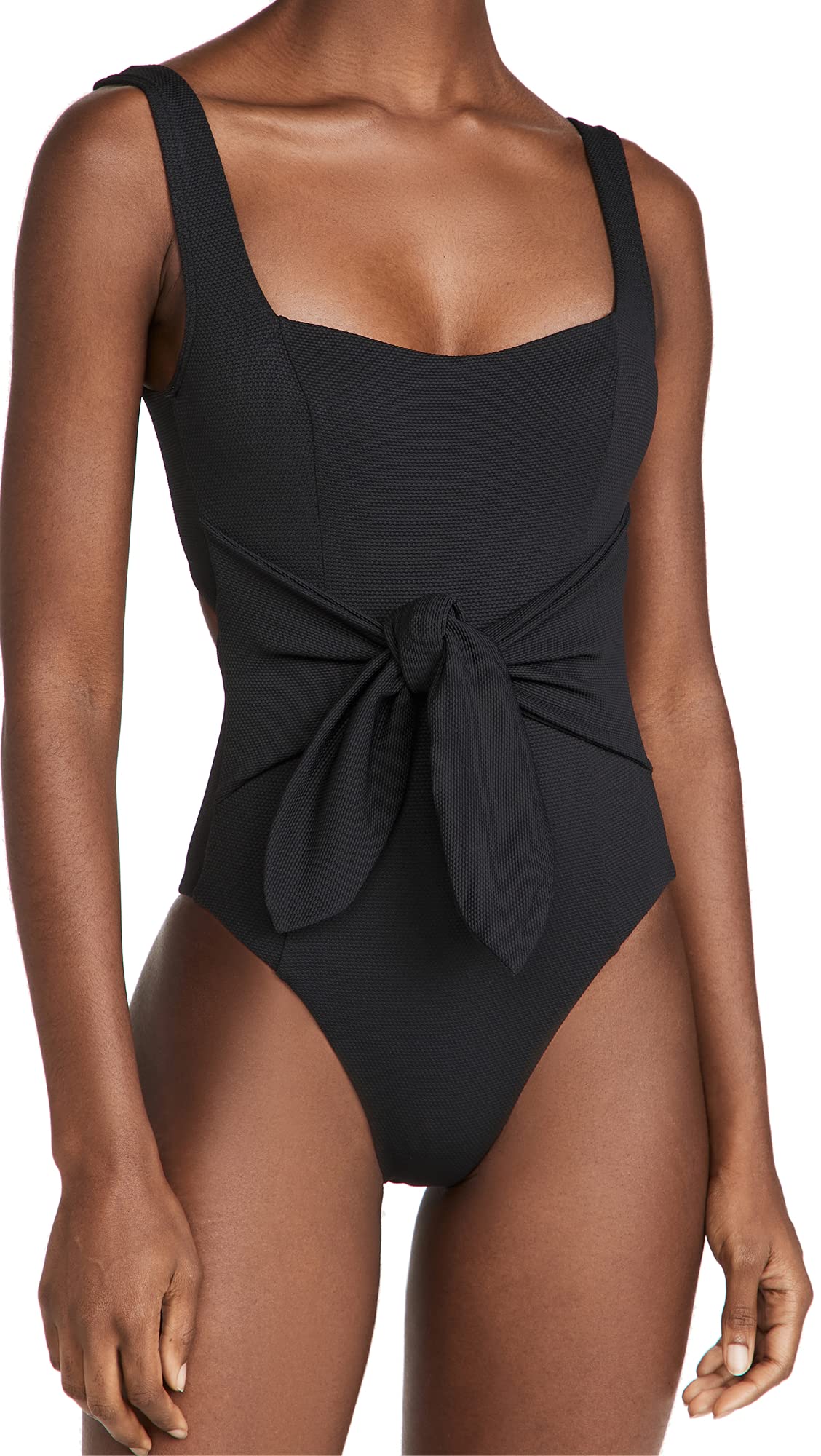 L*Space Balboa One Piece Swimsuit for Women, Square Neck, Customizable Fit with Adjustable Tie Waist, Back and Straps, Black, M