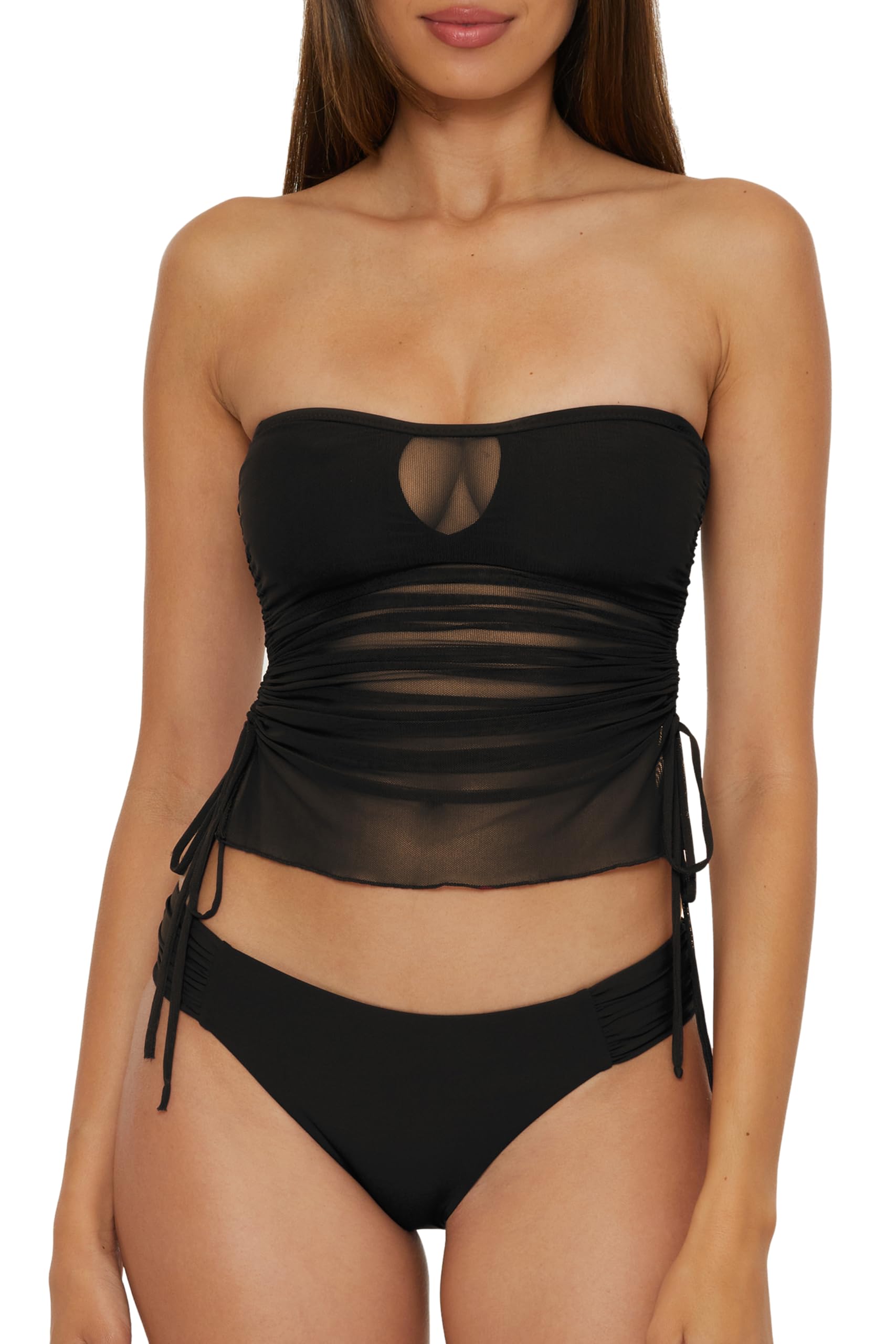 Becca Muse - Women's Bandeau Tankini, Casual, Pull On, Sheer, Swimsuit Tops for Women, Black, Small