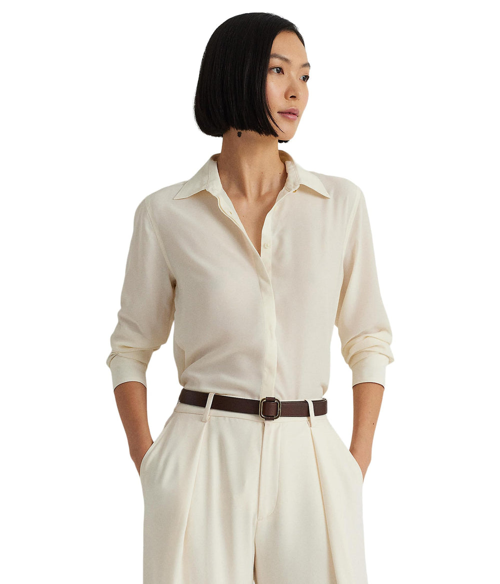 Lauren Ralph Lauren Women's Crepe Shirt Mascarpone Cream Large