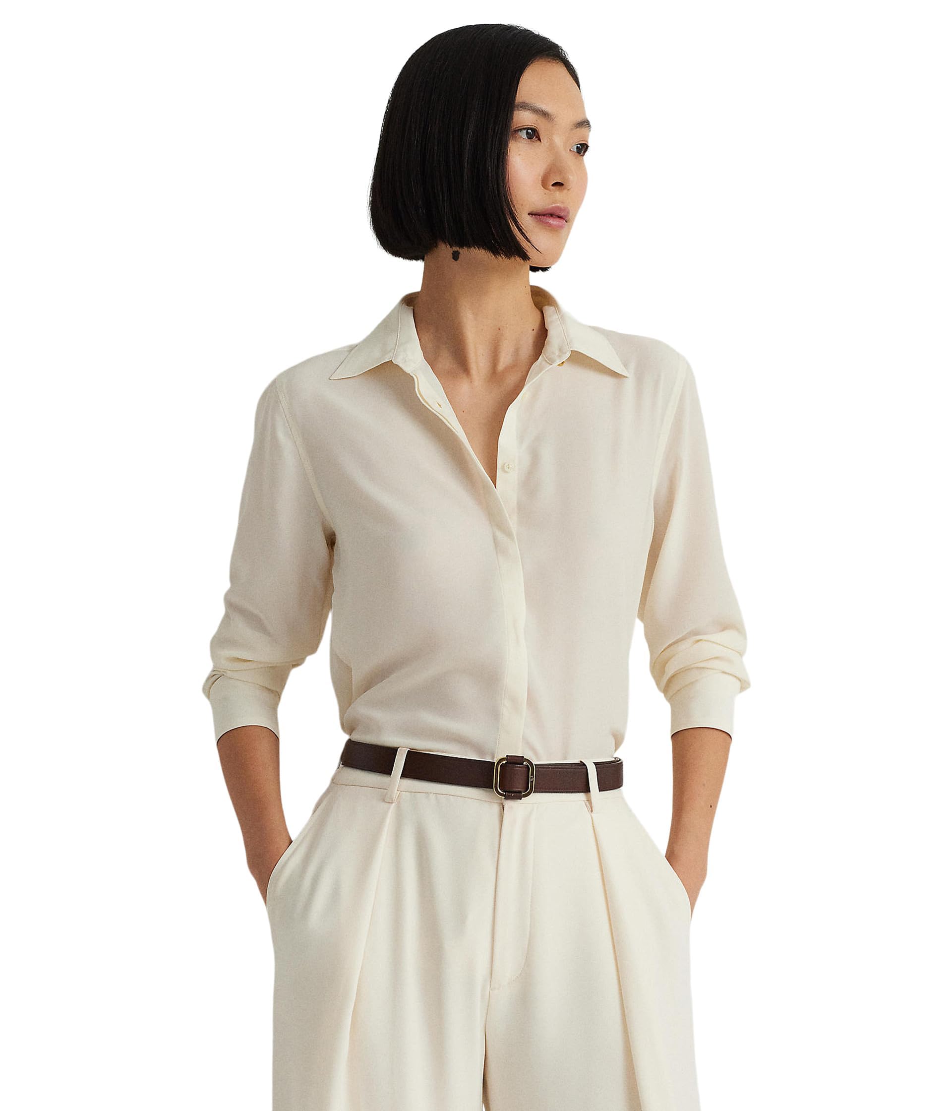 Lauren Ralph Lauren Women's Crepe Shirt Mascarpone Cream Large