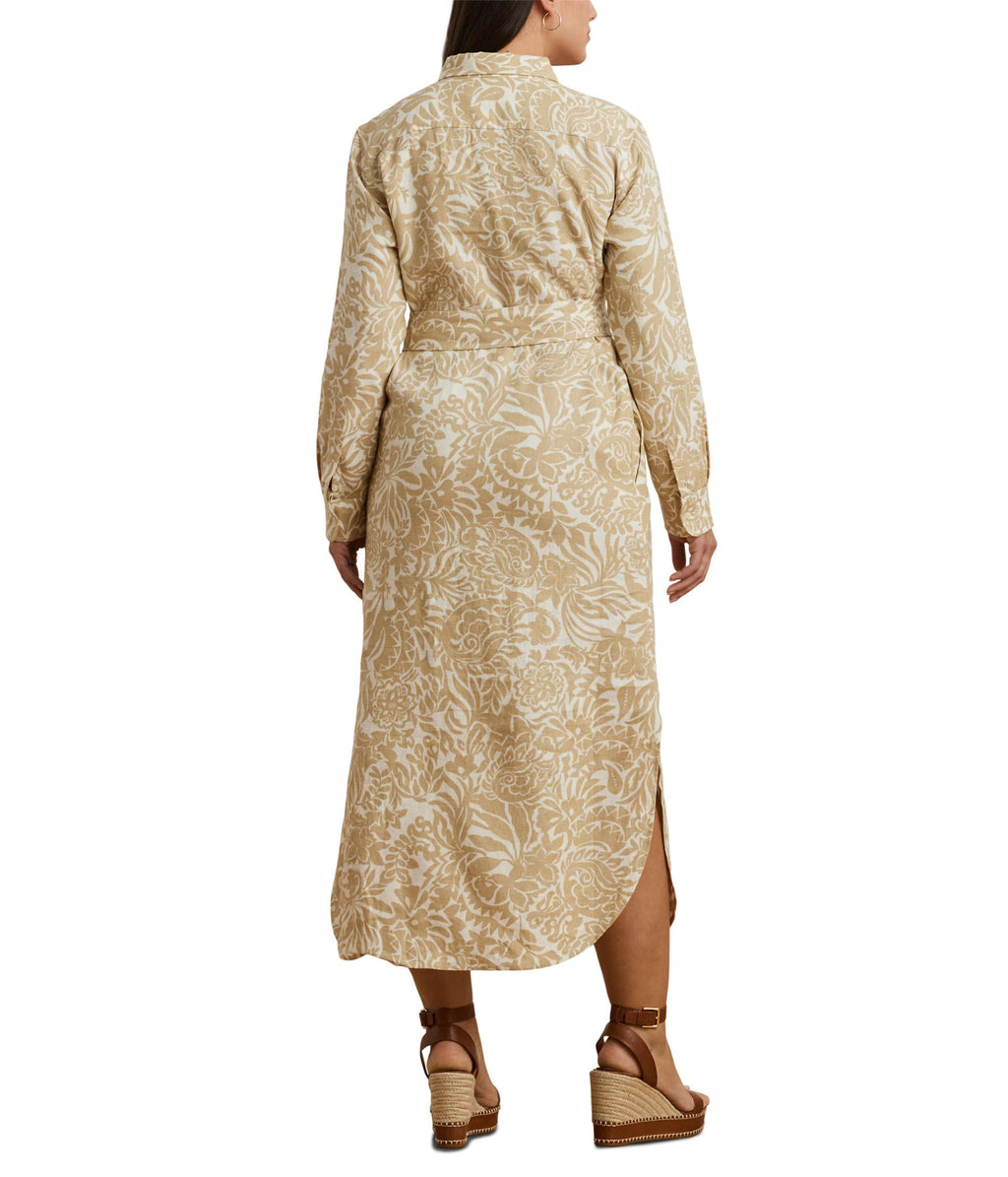 new Lauren Ralph Lauren, Women's, Plus Size Floral Linen Shirtdress, Cream/Tan, 22W