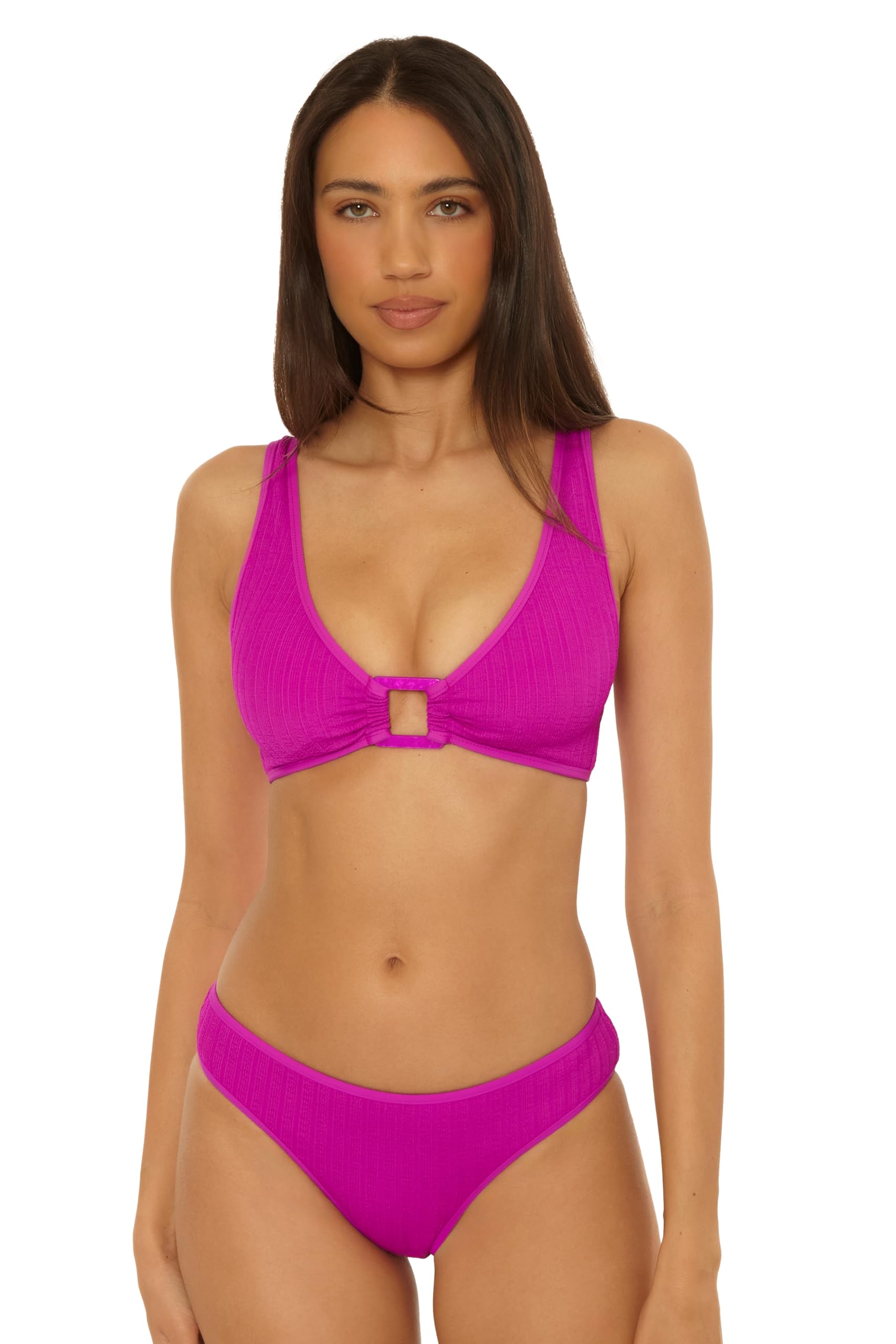 BECCA Crinkle Crush - Women's Hipster Bikini Bottom, Cheeky Coverage, Swimwear Separates for Women, Hibiscus, X-Small
