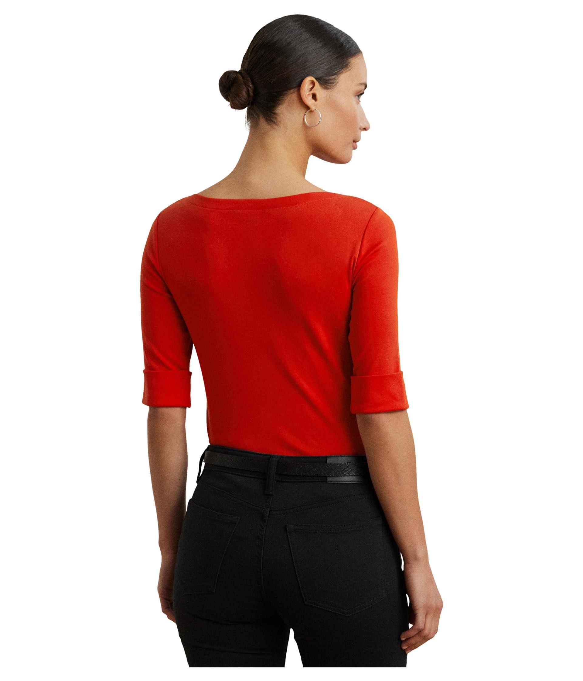 Lauren Ralph Lauren, Womens, Stretch Cotton Boatneck Tee, Bright Vermilion