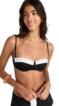 STAUD Women's Jo Balconette Bikini Top, Black/White, XS
