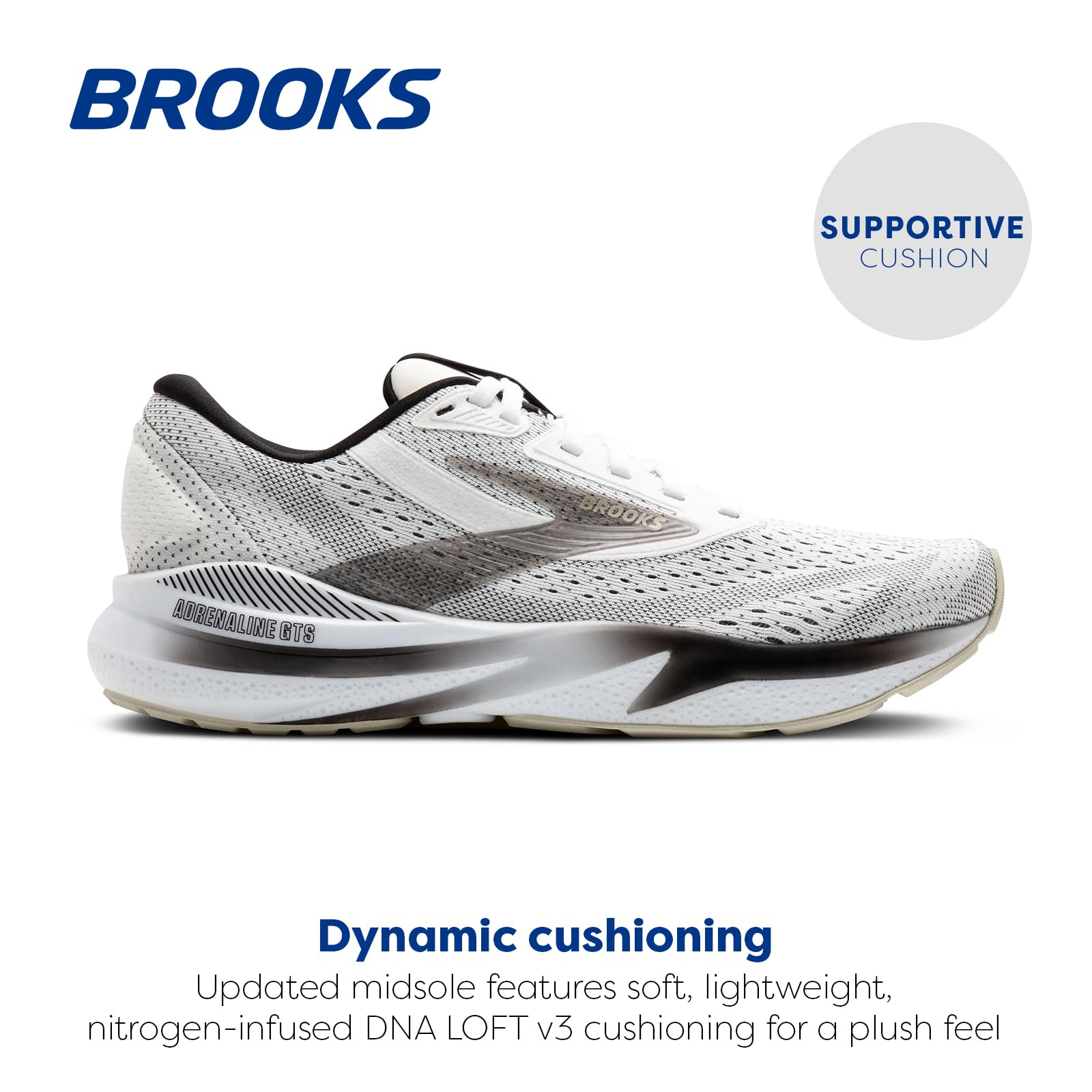 Brooks Men’s Adrenaline GTS 24 Supportive Running Shoe - White/Black/Pelican - 13 Medium