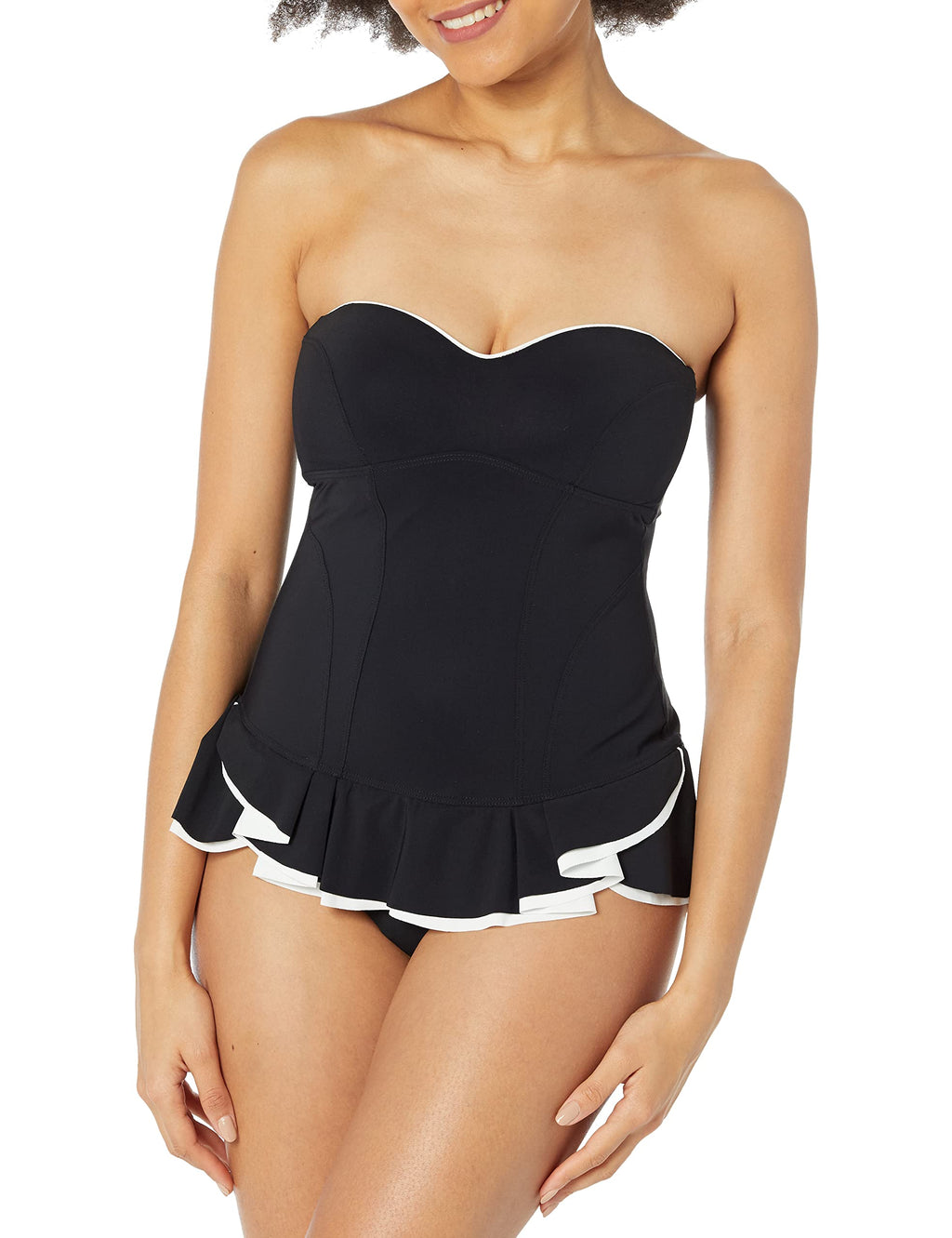 Profile by Gottex Belle Curve Bandeau Swimdress black and white