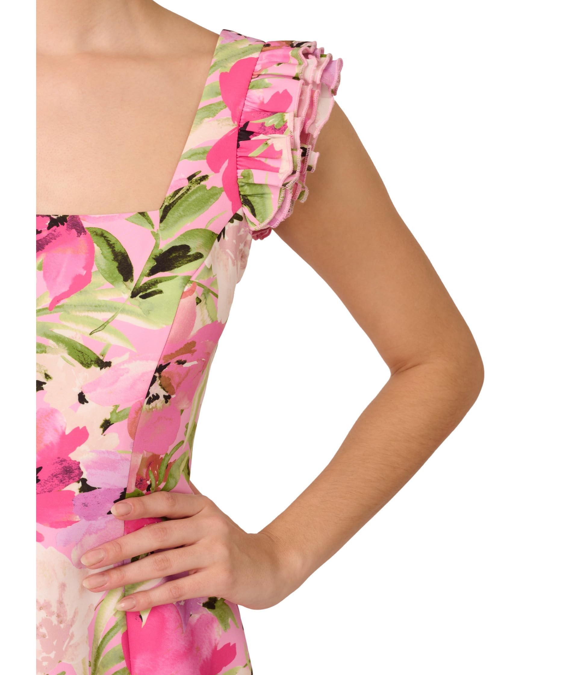 Adrianna Papell Womens Printed Midi Dress Pink Multi 16