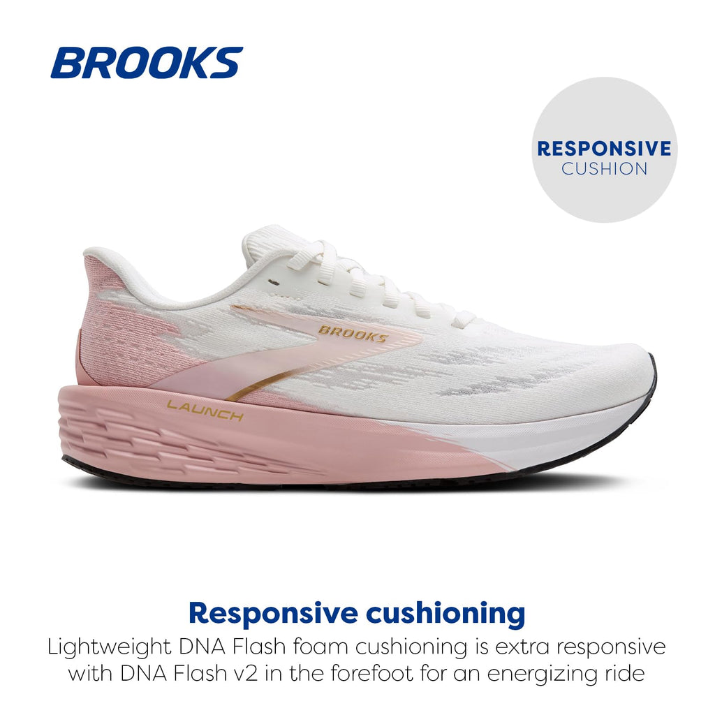 Brooks Women’s Launch 11 Neutral Running Shoe - White/Gold/Pink - 11 Medium