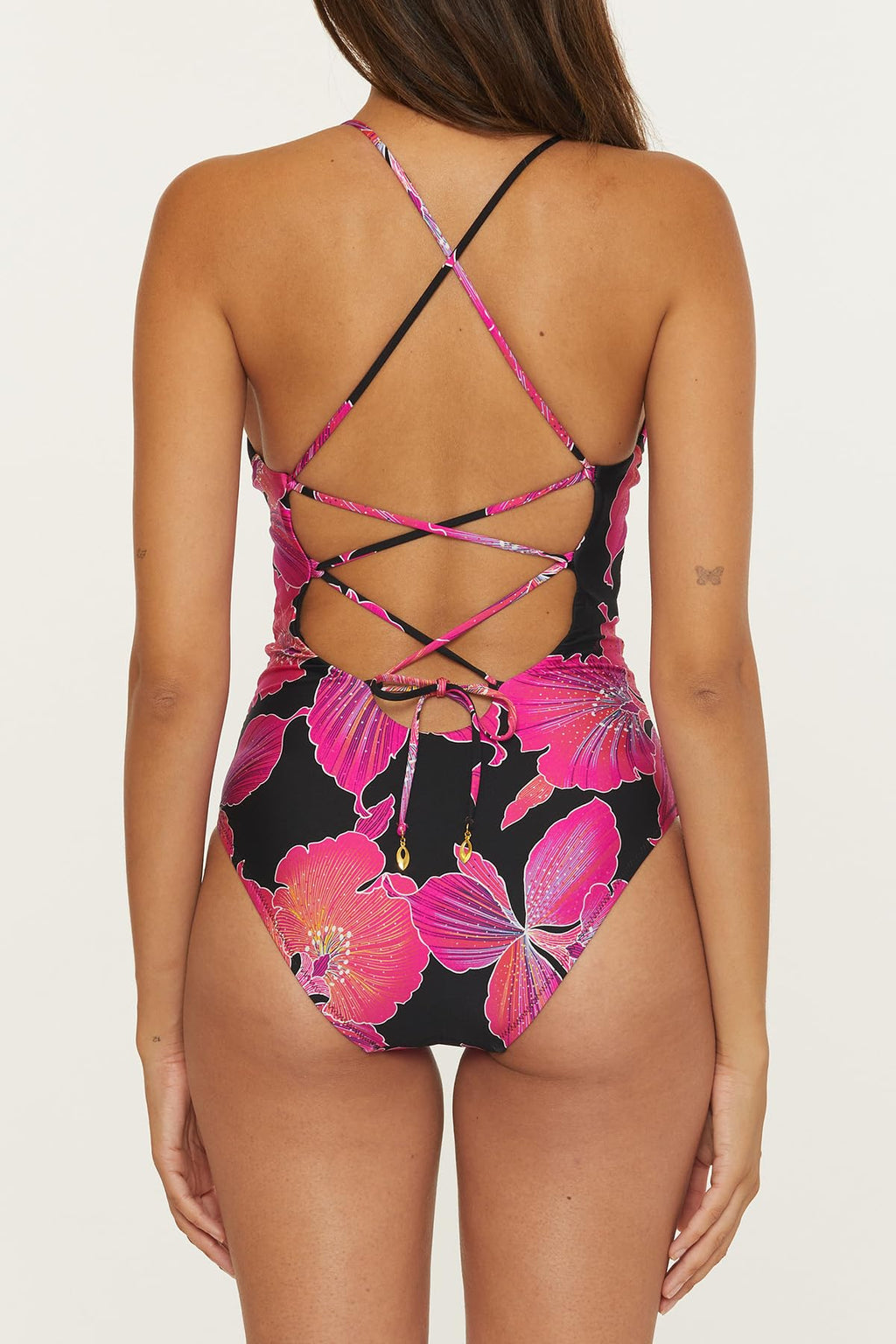 Trina Turk Fleury - Women's One Piece Swimsuit, Plunge Neck, Floral Print, Adjustable, Tie Back, Bathing Suits for Women, Multicolor, 2