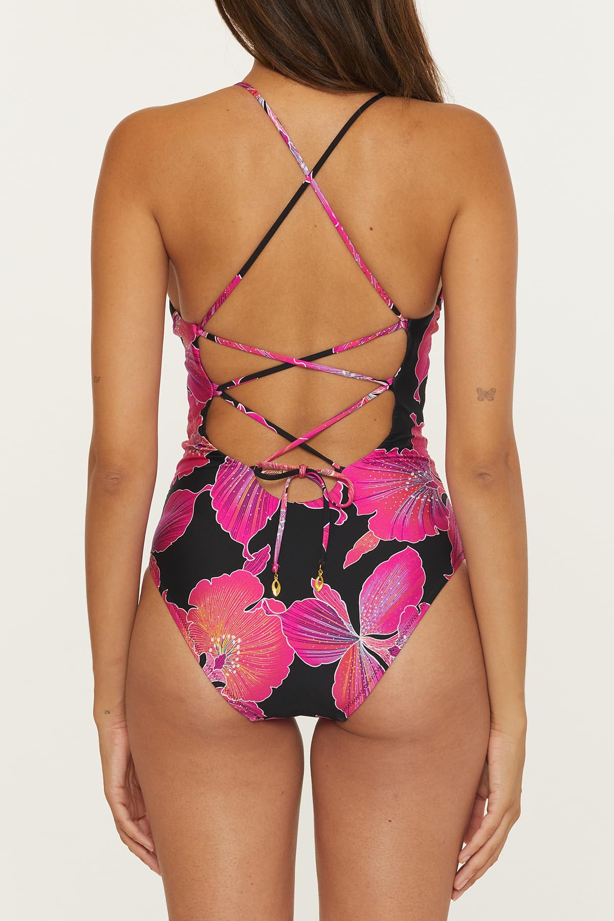 Trina Turk Fleury - Women's One Piece Swimsuit, Plunge Neck, Floral Print, Adjustable, Tie Back, Bathing Suits for Women, Multicolor, 2