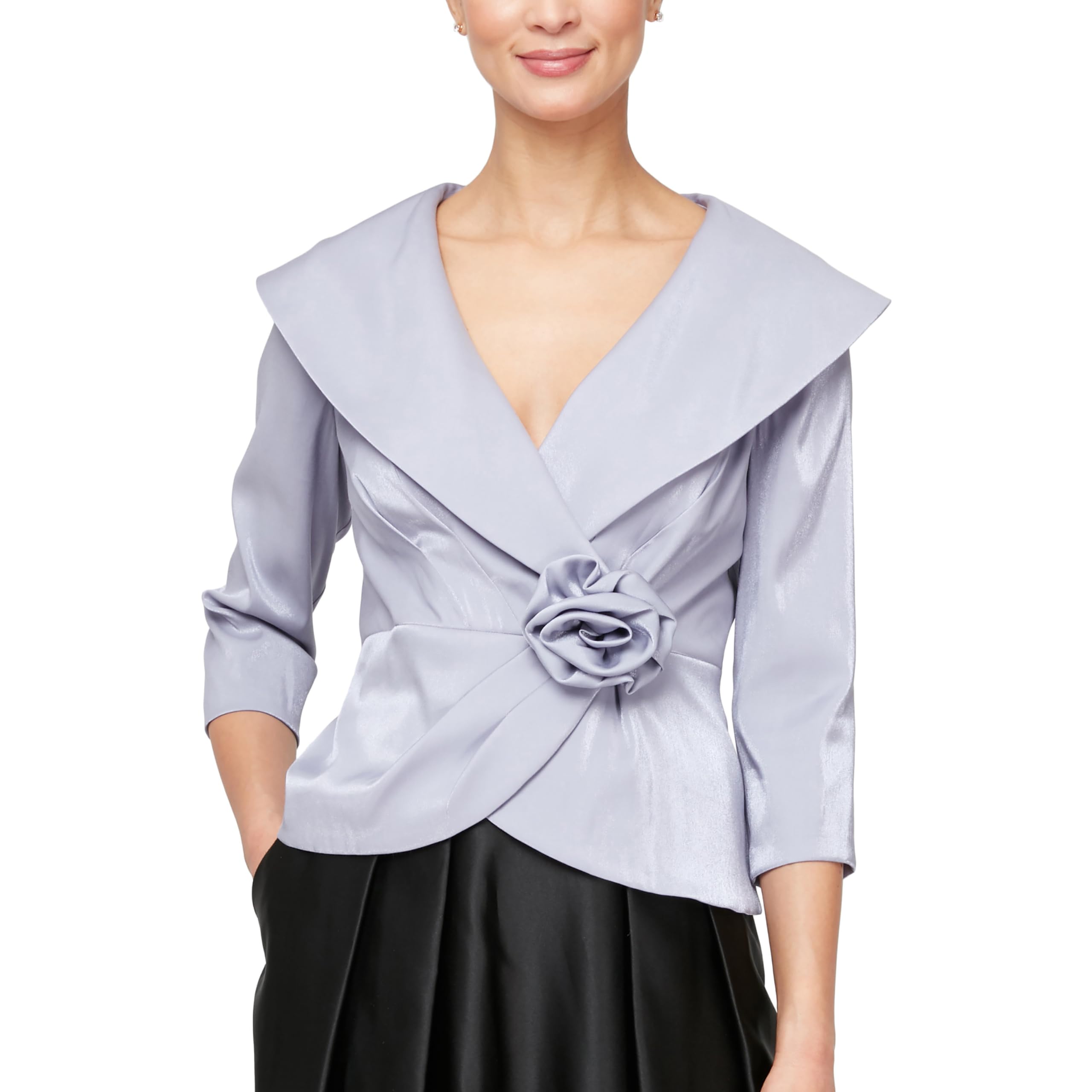 Alex Evenings Women's Collared Stretch Shimmer Blouse (Petite ), Lavender, SP