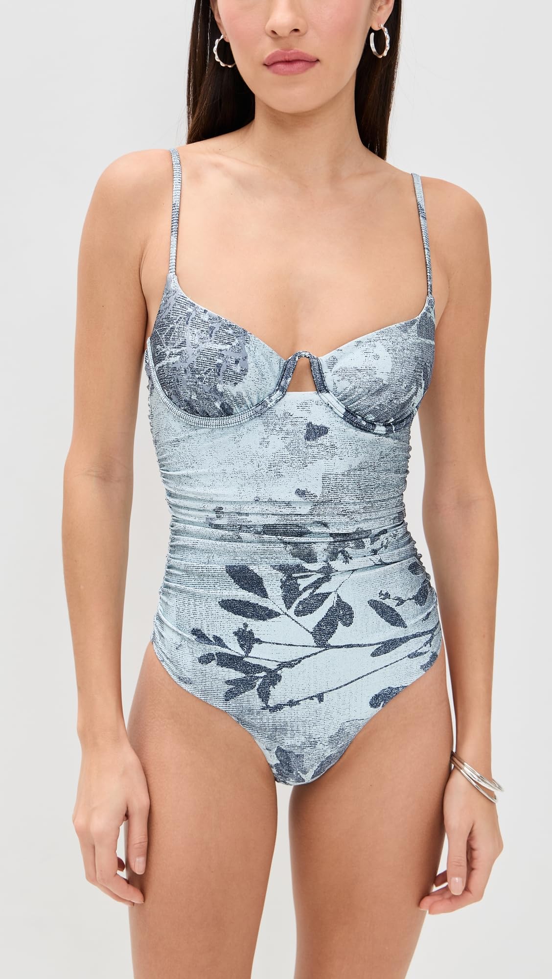 SIMKHAI Women's Laine Ruched One Piece, Sky Floral, L