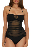 Becca Muse - Women's Bandeau Tankini, Casual, Pull On, Sheer, Swimsuit Tops for Women, Black, Small
