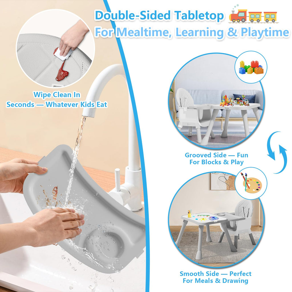 6 in 1 Baby High Chair for Babies and Toddlers, Booster Seat, Kids Learning Table & Chair (Grey)
