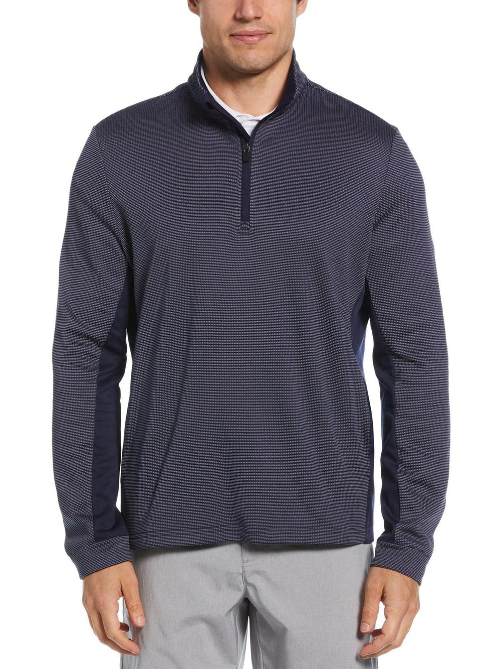 Pga Tour Men's Micro Jacquard Quarter-Zip Pullover Sweater - Peacoat