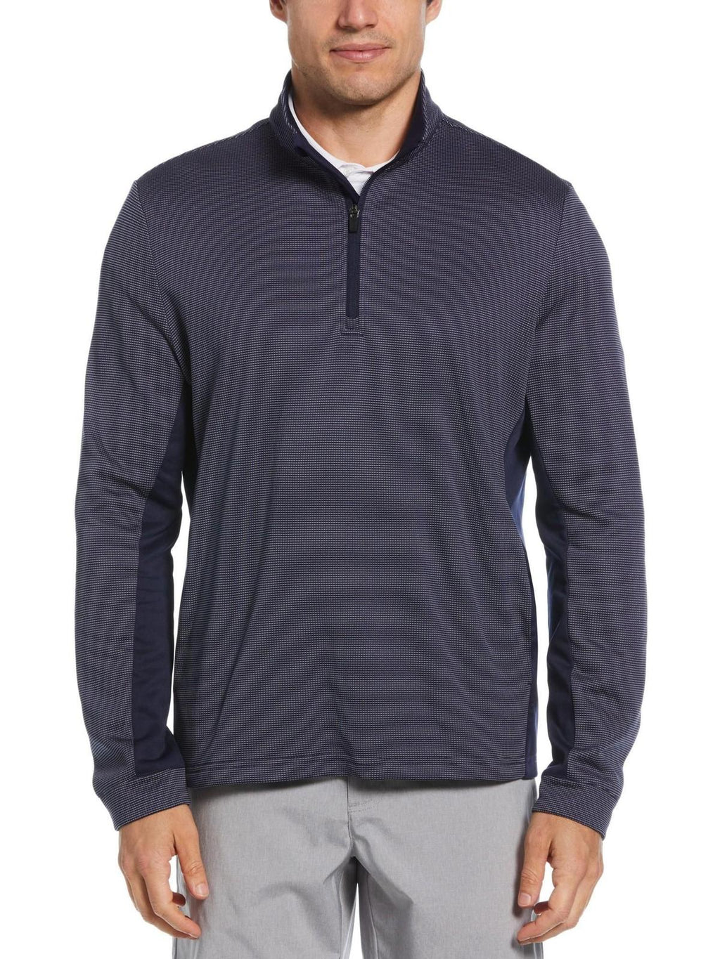 Pga Tour Men's Micro Jacquard Quarter-Zip Pullover Sweater - Peacoat