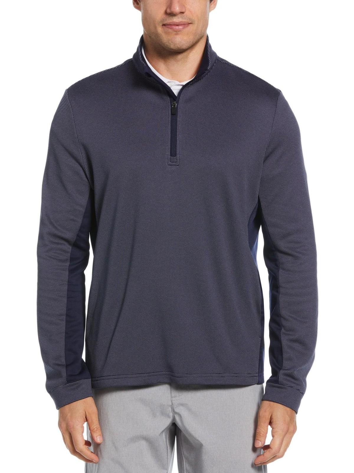 Pga Tour Men's Micro Jacquard Quarter-Zip Pullover Sweater - Peacoat