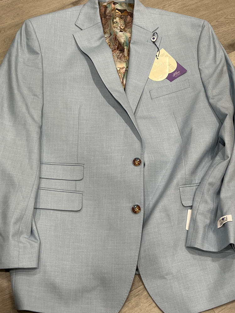 Tayion Mens Classic fit Suit Jacket Blazer 44 LONG Light Blue Solid