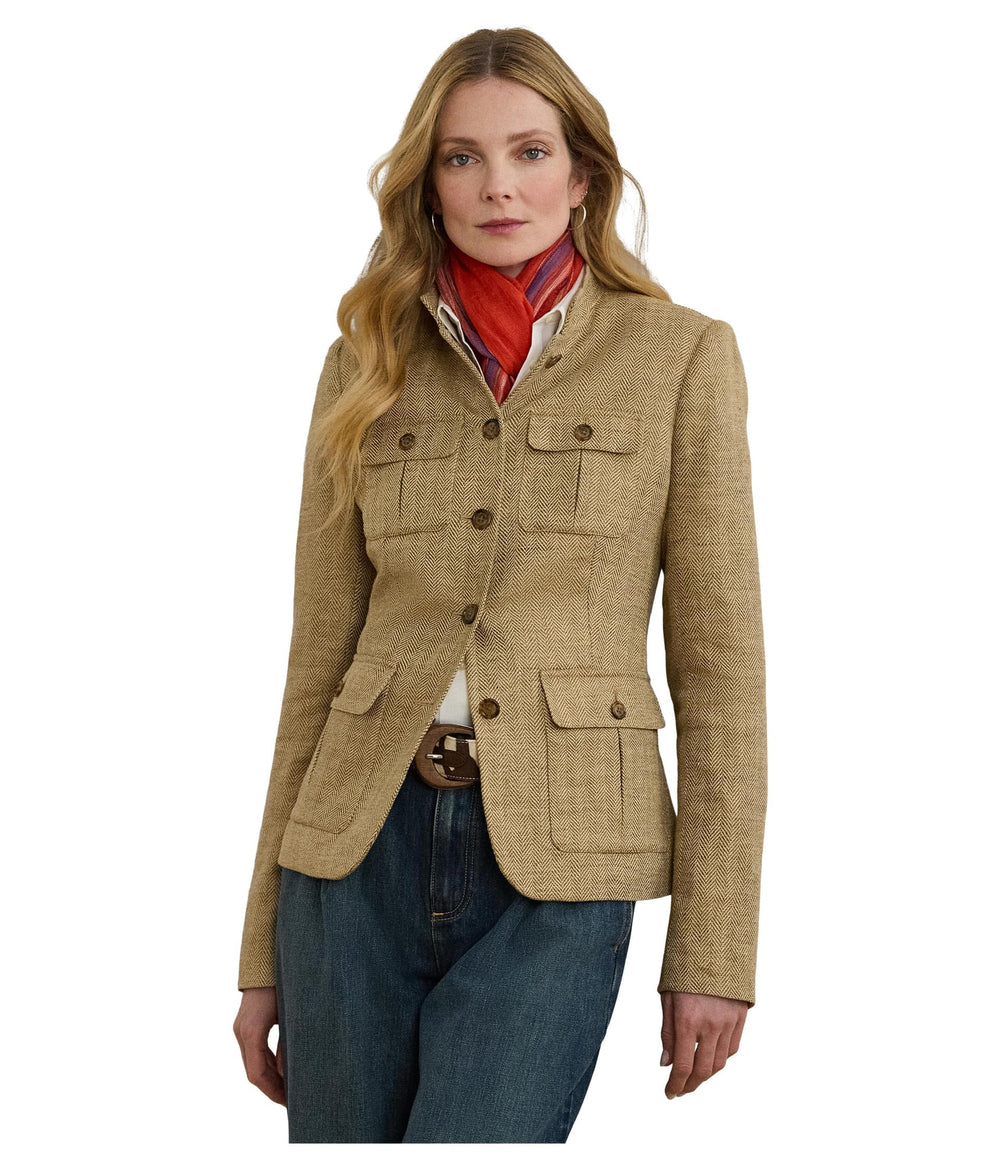 Lauren Ralph Lauren Womens Herringbone Linen Jacket, Light Brown/Tan, 6
