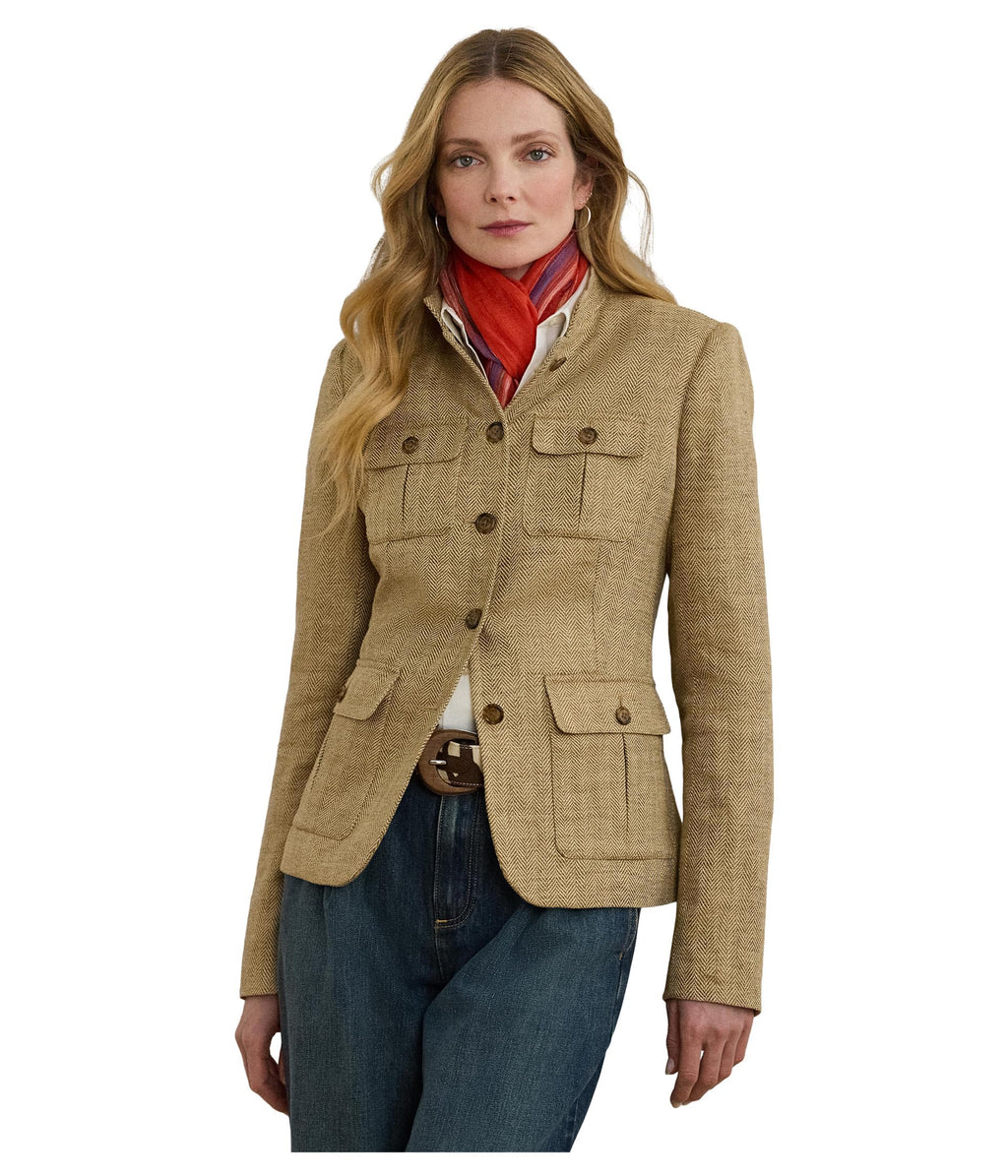 Lauren Ralph Lauren Womens Herringbone Linen Jacket, Light Brown/Tan, 6