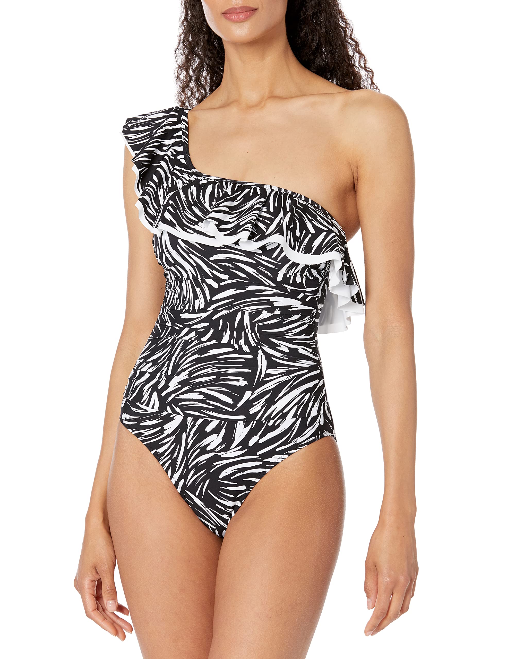 Profile by Gottex Black Swan One Shoulder Ruffle One Piece